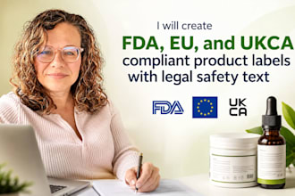 create fda, eu, and ukca compliant product labels with legal safety text