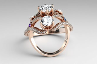 create 3d jewelry design, handcraft jewelry, rings, stl file and rendering