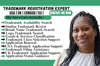 assist with trademark registration in USA, canada, UK or eu and search