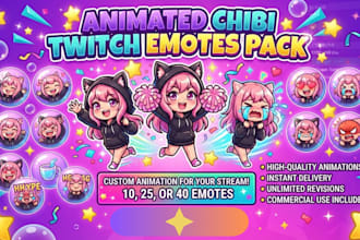 design custom twitch emotes animated chibi cute streamer pack