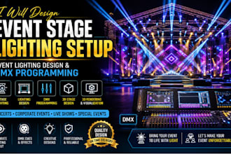 design event stage lighting setup, event lighting design and dmx programming