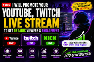 promote your youtube, twitch live stream to get organic viewers and engagement