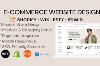 design, wix, ecwid and shopify dropshipping ecommerce website and online store