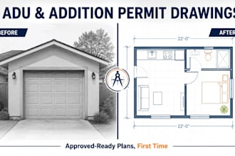 create aud garage conversion and home addition, sunroom, permit drawing