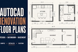 do autocad floor plans for kitchen bathroom or basement renovation layout plan