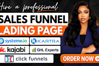 build systemeio sales funnel, ghl landing page, kajabi course kartra automation