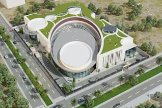 construct 3d public institue,cgi commercial complex,urban exterior visualization