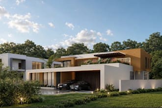design modern residential house exterior realistic house facade 3d rendering