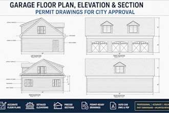 create garage floor plans, elevations and sections for city permit approval