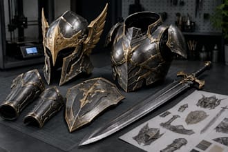 dsign a complete 3d cosplay armor, props , printable stl file