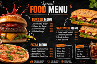 design restaurant menu, food flyer cafe menu board bar menu, digital menu design