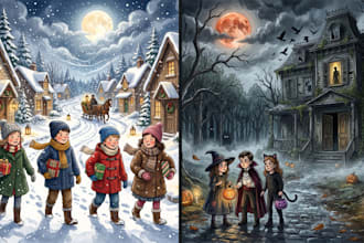 illustrate halloween and christmas illustration