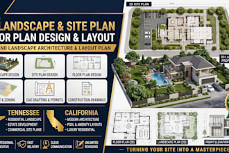draft 3d landscape site and floor plan design layout plan tennessee california