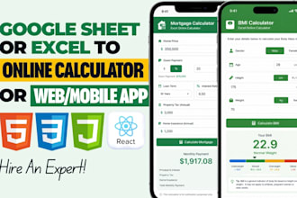 convert excel spreadsheet to online calculator or web app using react javascript