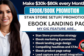 promote your stan store, ebook marketing  build ebook landing page for income