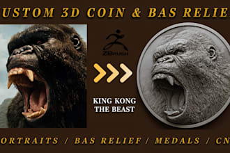 sculpt 3d bas relief coin portrait from photo 2d to 3d model for cnc, printing