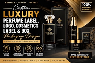 custom luxury perfume label, logo, cosmetics label,and box packaging design