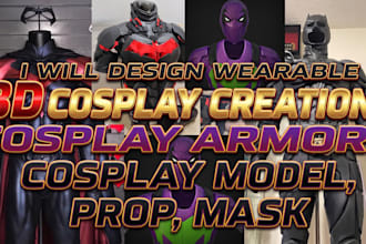 design wearable 3d cosplay creation, cosplay armor, cosplay model, prop, mask