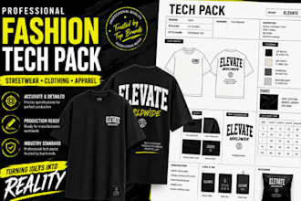 create fashion tech pack, hoodie tech pack, streetwear and clothing tech pack