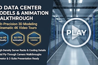 design 3d data center models and server room 3d animation walkthrough
