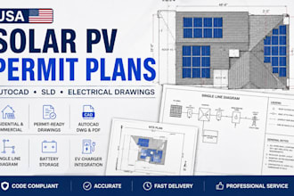 design USA solar pv permit plans and autocad electrical drawings for approval