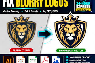 fix blurry logo, vectorize image to print ready vector file