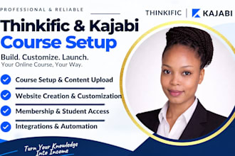 setup thinkific and kajabi online course, membership and community