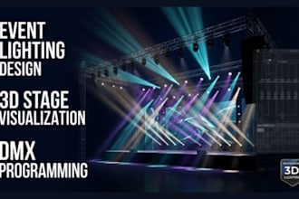 create event lighting design, 3d event stage visualization and dmx programming