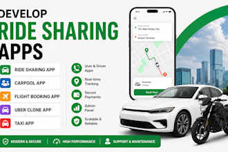 develop ride sharing app, taxi booking, carpool app, flight booking mobile app