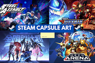 design steam capsule art, game cover art, steam banner and game key art