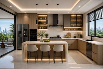 do custom kitchen cabinet interior design with bathroom remodel and 3drendering