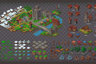 do isometric tileset and tilemap 2d game asset game environmet rpg map pixel art