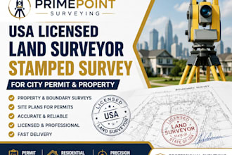 provide usa licensed land surveyor stamped survey for city permit and property