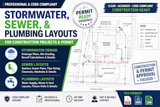 do stormwater, sewer, and plumbing layouts for construction projects and permit