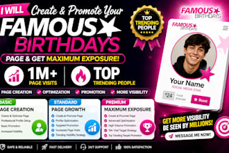create and promote your famous page hit 1m page visit hit top trending people