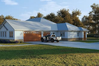 design 3d farmhouse, rural home, barn house, country home