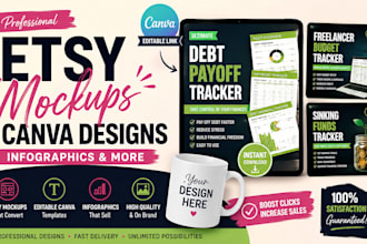 design etsy listing mockups, canva templates and product infographics