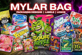 design unique cannabis, weed pouch, mylar bag, and cbd product packaging labels