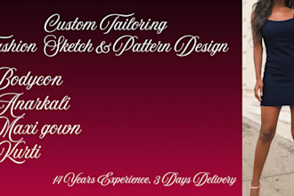 do custom fashion sketch and sewing pattern for dress