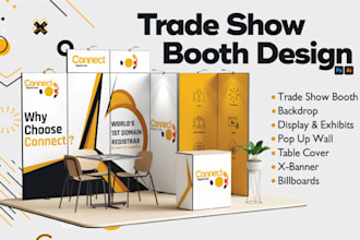 design trade show booth graphics, backdrop exhibition, popup banners, booth wall