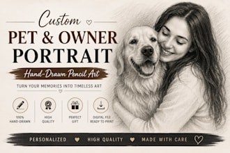 draw a custom pet and owner portrait from your photo