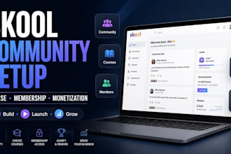 setup skool community, skool online course and membership and automation