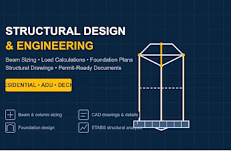 create structural design, beam sizing, load calculations and foundation plans
