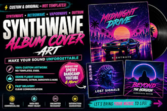 design synthwave retrowave album cover art for your music release