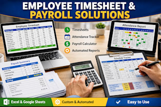 employee timesheet, attendance tracker, schedule tracker and payroll spreadsheet