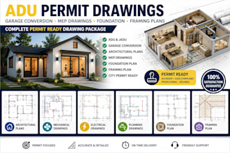 create adu permit drawings garage conversion mep foundation and framing plans