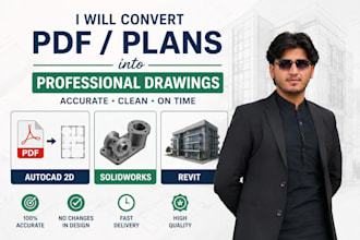 convert pdf or sketch to 2d drawing in autocad,solidworks and revit