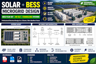 design solar bess microgrid, standalone battery plan set and mv sld