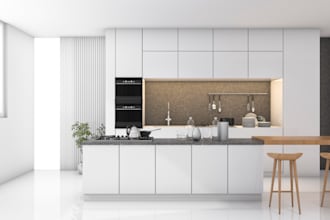 create custom 3d kitchen design, cabinet layout and 3d rendering