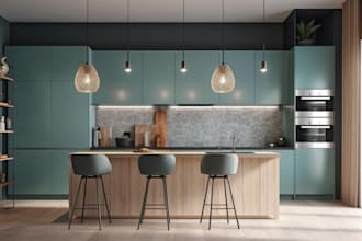 create custom 3d kitchen design, cabinet layout and 3d rendering
